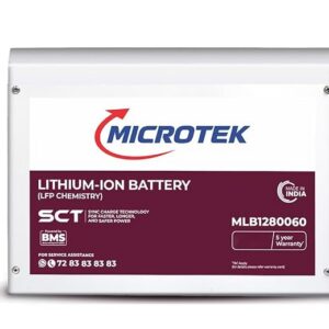 Microtek Lithium-Ion Battery MLB1280060 (12.8V/100Ah, 1280Wh) – LiFePO4 with SCT SyncCharge Technology, BMS Protection, Back Up More Than 100AH Lead Acid Battery, 5-Year Warranty (MLB1280060)